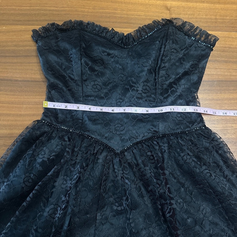 Gunne‎ Sax Y2K VTG Black Lace Gothic Corset Style Strapless Formal Dress Size 9 - Picture 8 of 16
